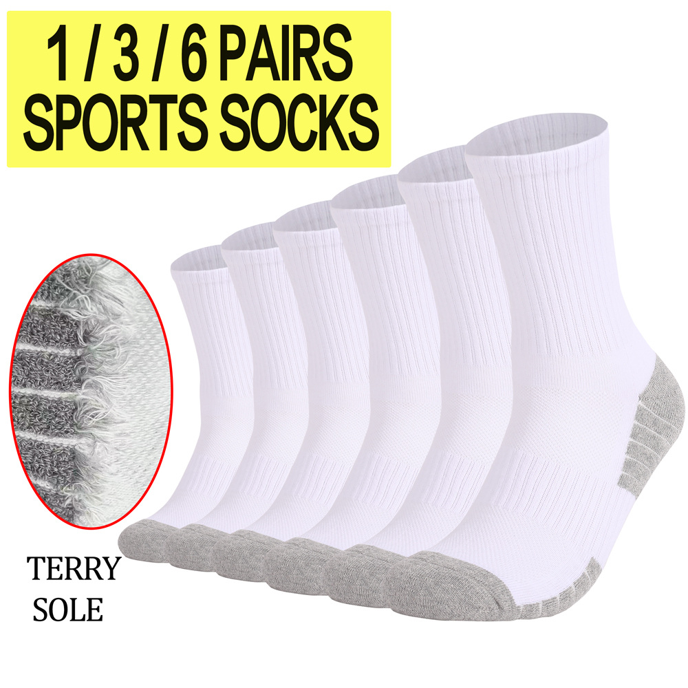 Athletic Sock Cushion - 1/3/6 ペア厚手の男性女性ハイキングソックス滑り止めテリーループクッション性通気性ミッドクルーソックスランニングトレッキングサイクリング用