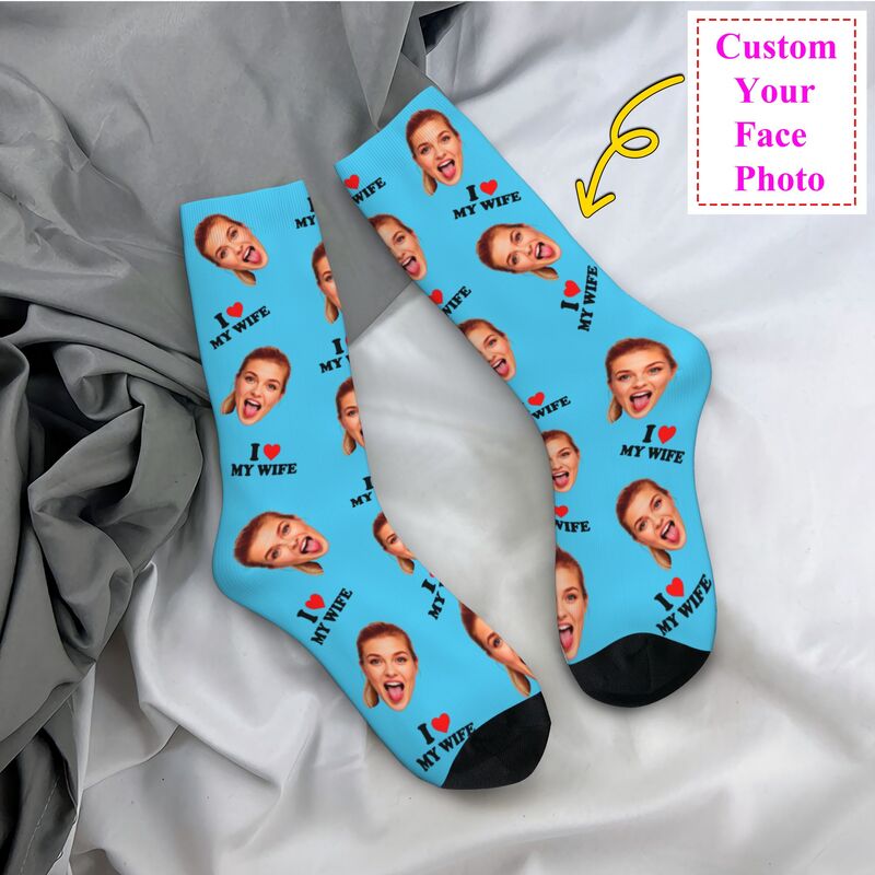 Dress Sock Men - 私は妻を愛しています パーソナライズされた顔の写真 カスタム メンズ クルーソックス ユニセックス