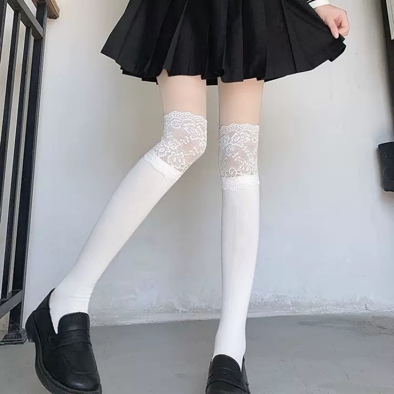 Boot Sock Slouchy - 春・秋用ホワイトレースフリルミッドカーフソックス、メイラード文学スタイルのルーズブーツソックス、個性的な女性用ソックス、ブーツにマッチするソックス