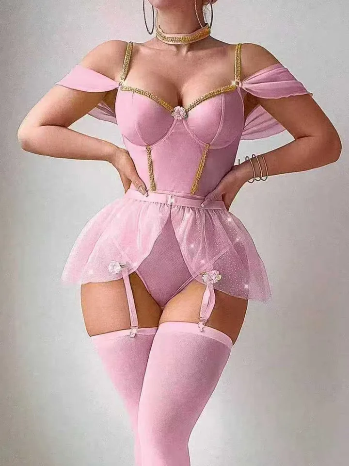 セクシーな光沢のあるワンピースボディスーツ（パフ付き） ​  - Fishnet Stocking Women のレビューと価格
